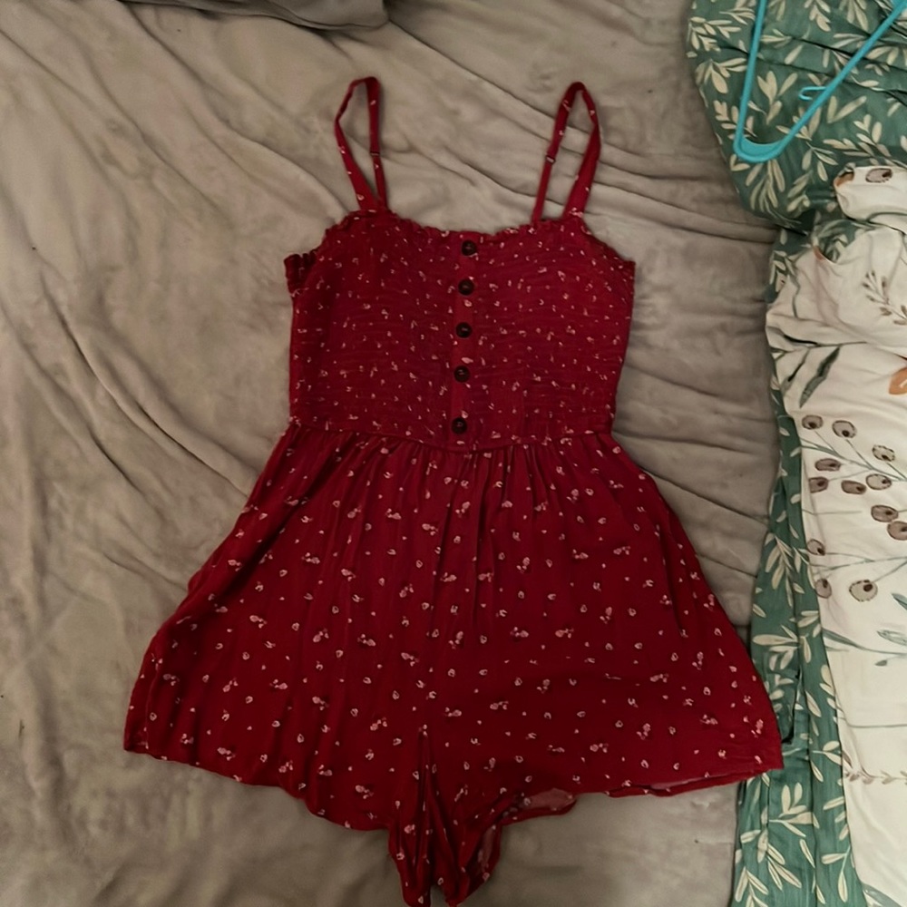 Red floral Hollister romper (S)